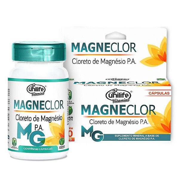 Suplemento Alimentar Magneclor Cloreto de Magnésio P.A. Unilife 60 Cápsulas