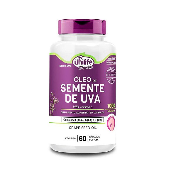 Suplemento Alimentar Óleo de Semente de Uva 1000mg Unilife 60 Cápsulas Softgel
