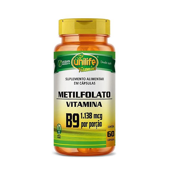 Suplemento Metilfolato Ácido Fólico Vitamina B9 1.138mg Unilife 60 Cápsulas