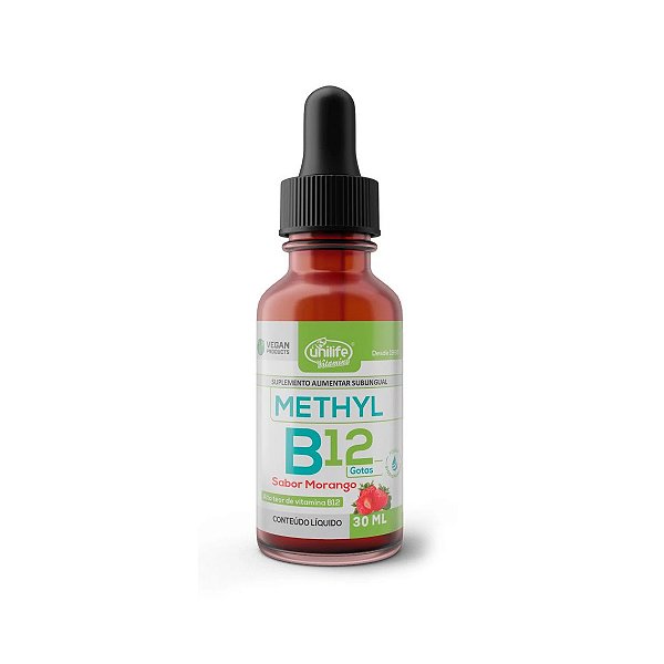 Suplemento Líquido Methyl Vitamina B12 Unilife Sabor Morango Gotas 30ml