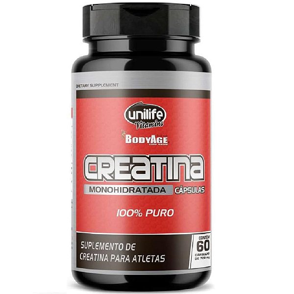 Suplemento Alimentar Creatina Monohidratada 100% Puro BodyAge Unilife 60 Cápsulas