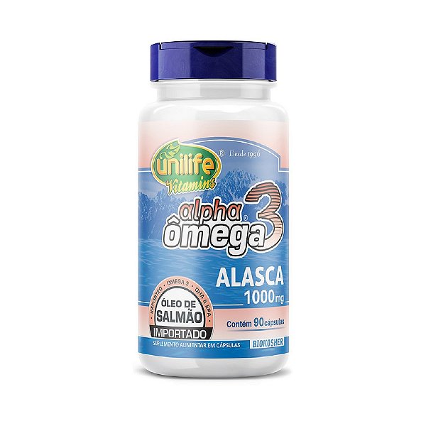 Suplemento Alpha Ômega 3 Óleo de Salmão Importado Unilife Alasca 1000mg 90 Cápsulas