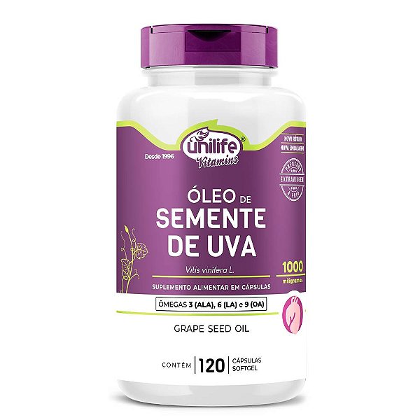 Suplemento Alimentar Òleo De Semente De Uva 1000mg Unilife 120 Cápsulas
