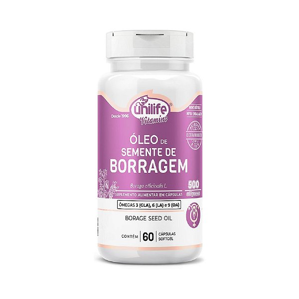 Suplemento Alimentar Óleo de Borragem 500mg Unilife 60 Cápsulas