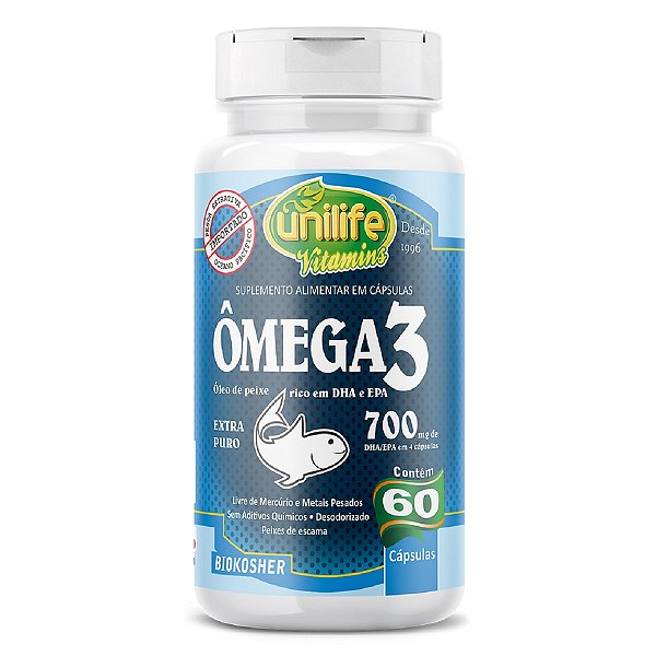 Suplemento Ômega 3 Óleo de Peixe Extra Puro 700mg Unilife 60 Cápsulas