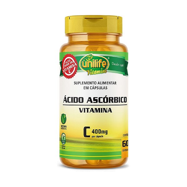 Suplemento Vitamina C 400g - Ácido Ascórbico Unilife 60 Cápsulas