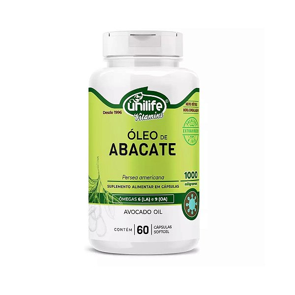 Suplemento Alimentar Óleo de Abacate 1000mg Unilife 60 Cápsulas Softgel