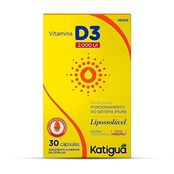 Suplemento Alimentar Vitamina D3 2.000 UI Katigua 30 Cápsulas