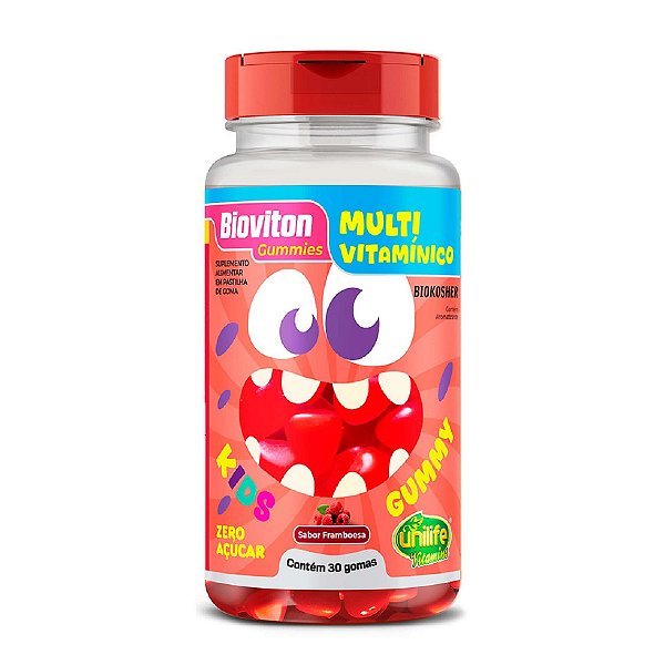 Suplemento Alimentar Multivitamínico Bioviton Kids Gummy Sabor Franboesa Unilife 30 Gomas Mástigaveis