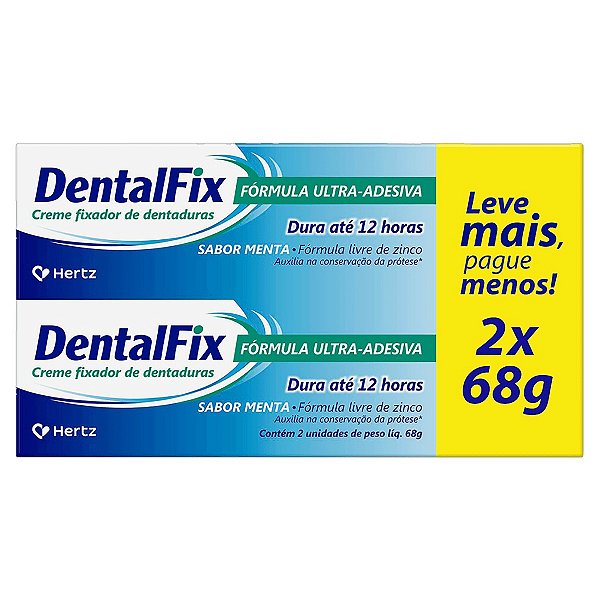 Creme Fixador De Dentadura Dentalfix Sabor Menta 2 unidades 68g