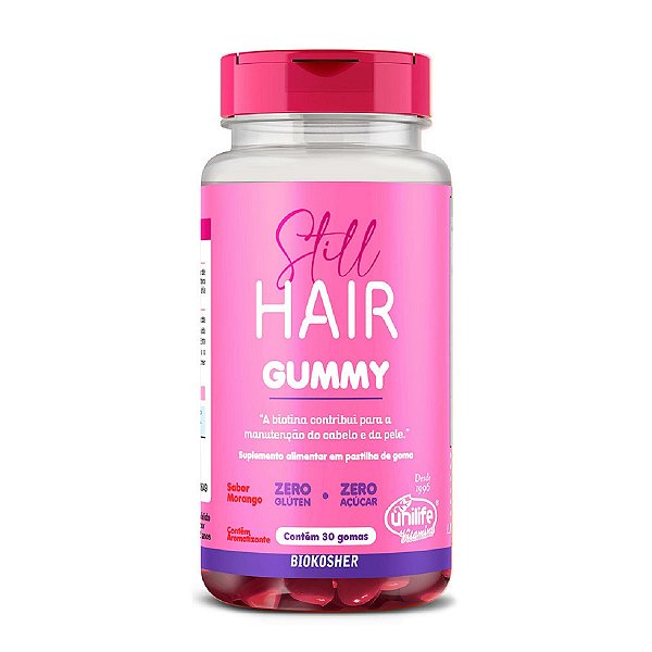 Suplemento Hair Still Gummy Sabor Morango Unilife 30 Pastilhas de Gomas Mastigáveis