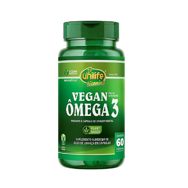 Suplemento Vegan Ômega 3 Óleo de Linhaça 480mg Unilife 60 Cápsulas
