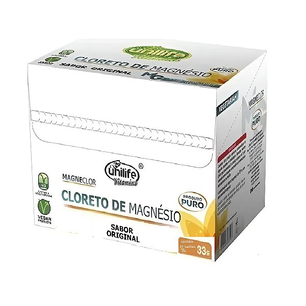 Suplemento Cloreto de Magnésio Em Pó Sabor Original Unilife Display Com 10 Sachês De 33g