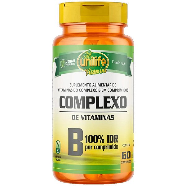 Suplemento Alimentar Complexo B 100% IDR 500mg Unilife 60 Comprimidos