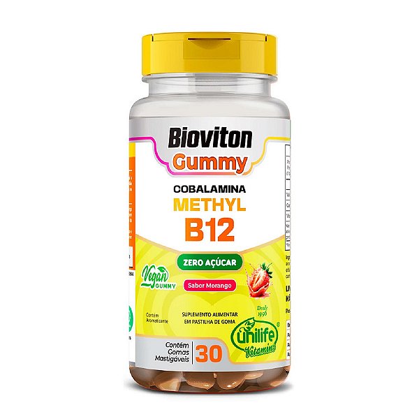 Suplemento Bioviton Gummy Cobalamina Vitamina Methyl B12 Sabor Morango Unilife 30 Gomas Mastigáveis