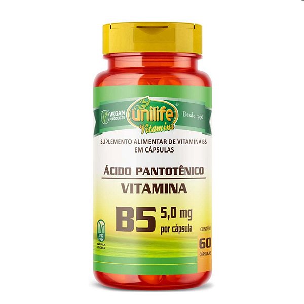 Suplemento Alimentar Ácido Pantotênico Vitamina B5 500mg Unilife 60 Cápsulas