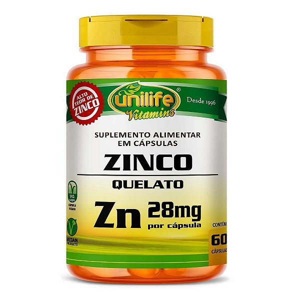 Suplemento Alimentar Zinco Quelato 600mg Unilife 60 Cápsulas