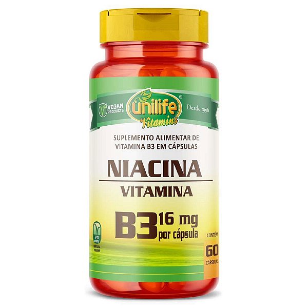 Suplemento Alimentar Niacina Vitamina B3 500mg Unilife 60 Cápsulas