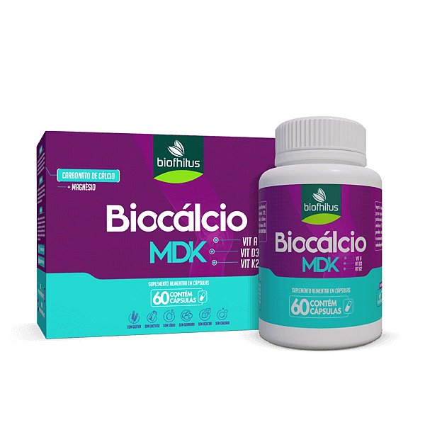 Suplemento Biocálcio MDK Carbonato de Cálcio+Magnésio Biofhitus 60 Cápsulas