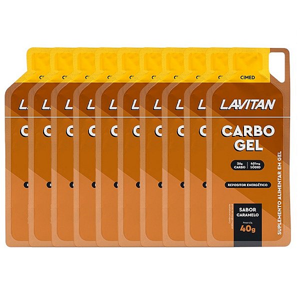 Suplemento Lavitan Carbo Gel Cimed Sabor Caramelo Caixa Com 10 Sachês Em Gel De 40g Cada