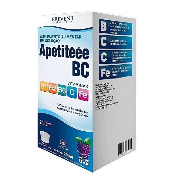 Suplemento Alimentar Líquido Apetitêêê BC Sabor Uva Prevent Pharma 240ml