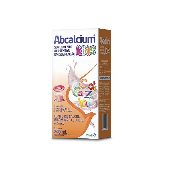 Suplemento Alimentar Líquido Abcalcium Kids Em Suspensão Sabor Morango Airela 240ml