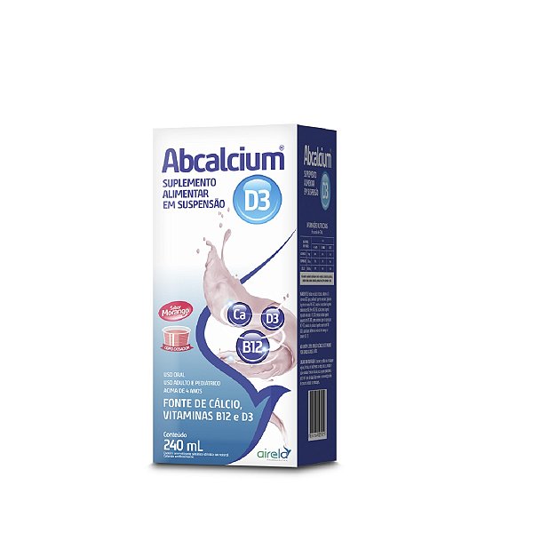 Suplemento Alimentar Líquido Abcalcium D3 Em Suspensão Sabor Morango Airela 240ml