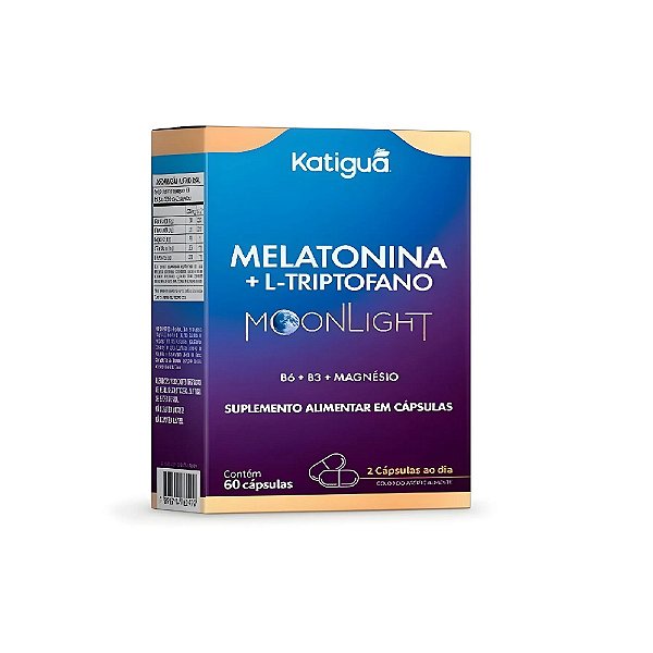 Suplemento Melatonina + L-Triptofano Moonlight B6+B3+Magnésio Katiguá 60 Cápsulas