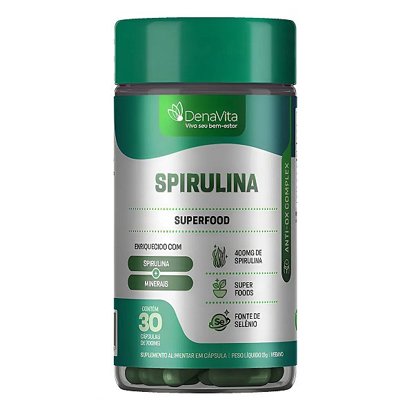 Suplemento Alimentar Spirulina Superfoods DenaVita 30 Cápsulas De 700mg