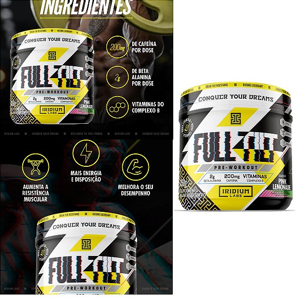 Suplemento Alimentar em Pó Pré-Treino Full Tilt Sabor Pink Lemonade Iridium Labs 150g