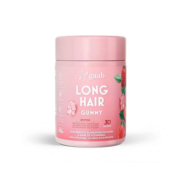 Suplemento Alimentar Long Hair Gummy Sabor Morango 30 Gomas