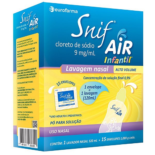 Lavagem Nasal Snif Air Infantil 0,9% 1 Lavador nasal De 120ml+15 Envelopes Em Pó De 1,080g