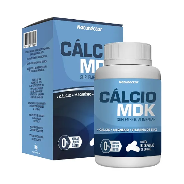 Suplemento Alimentar Cálcio MDK Natunéctar 600mg 60 Cápsulas