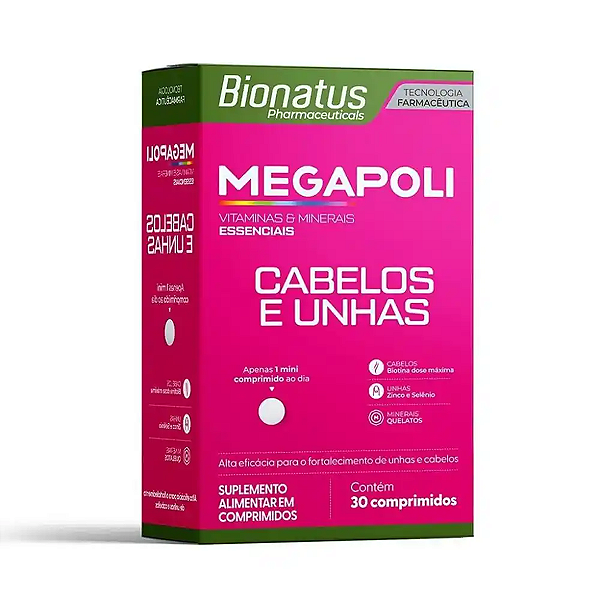 Suplemento Alimentar Megapoli Cabelos e Unhas Bionatus 30 Comprimidos