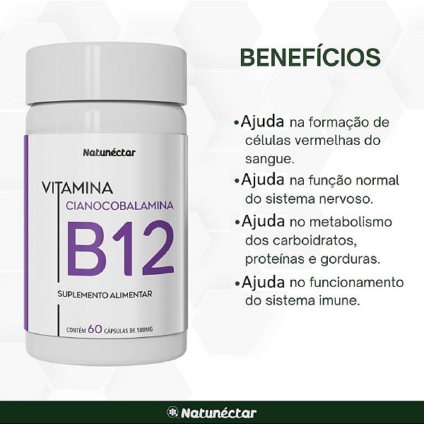 Suplemento Alimentar Vitamina B12 Cianocobalamina Natunéctar 60 Cápsulas
