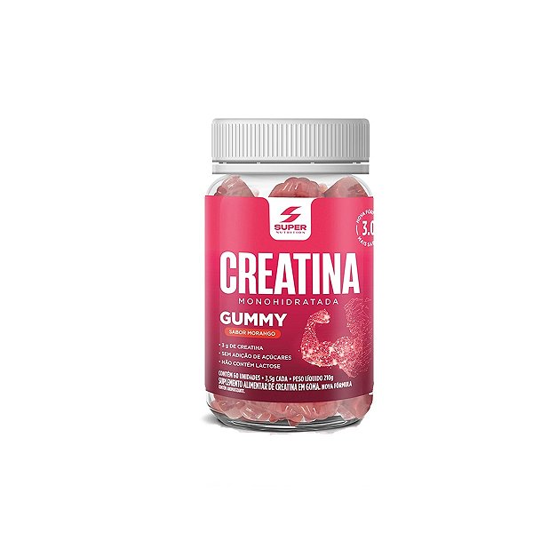 Suplemento Alimentar Creatina Monohidratada Gummy Sabor Morango Super Nutrition 60 Gomas