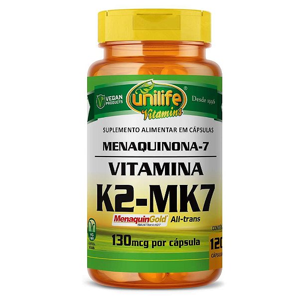 Suplemento Alimentar Menaquinona-7 Vitamina K2-MK7 Unilife 120 Cápsulas