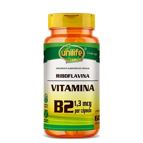 Suplemento Alimentar Riboflavina Vitaminas B2 Unilife 60 Cápsulas