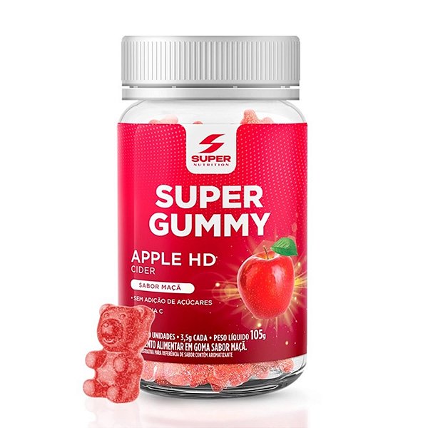 Suplemento Alimentar Super Gummy Apple HD Sabor Maça Super Nutrition 30 Gomas