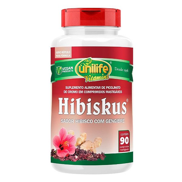 Suplemento Alimentar Hibiskus Sabor Hibisco Com Gnegibre Unilife 90 Comprimidos
