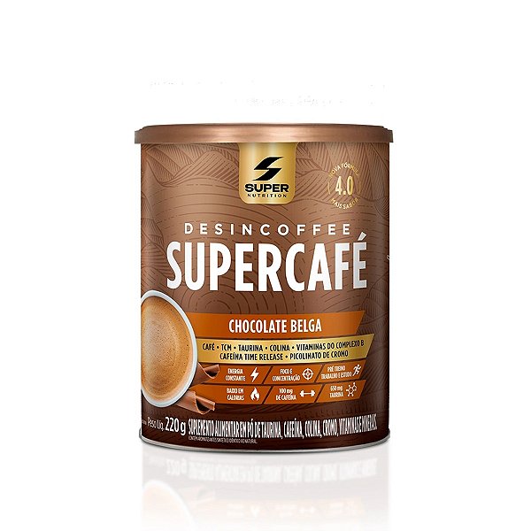 Suplemento Alimentar em Pó Supercafé Desincoffee Sabor Chocolate Belga Super Nutrition 220 g