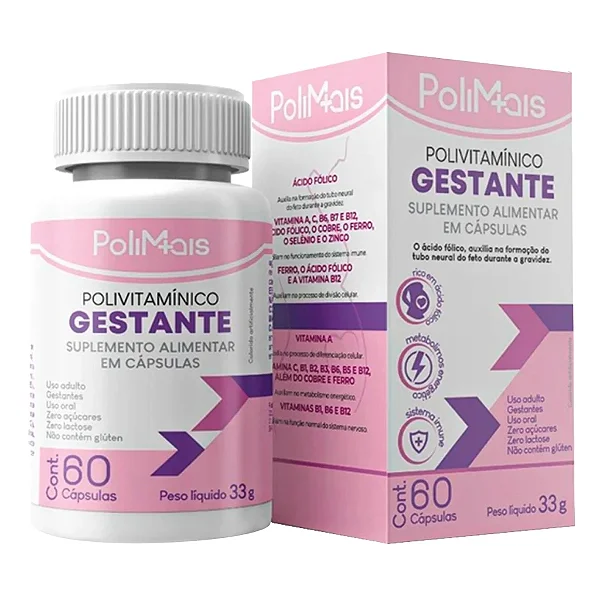 Suplemento Alimentar Polivitamínico Gestante PoliMais 60 Cápsulas