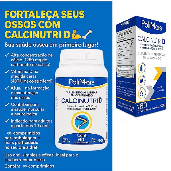 Suplemento Alimentar Calcinutri D PoliMais 60 Comprimidos