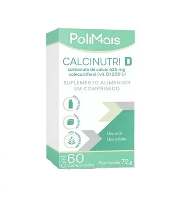 Suplemento Alimentar Calcinutri D 625mg+200UI PoliMais 60 Comprimidos
