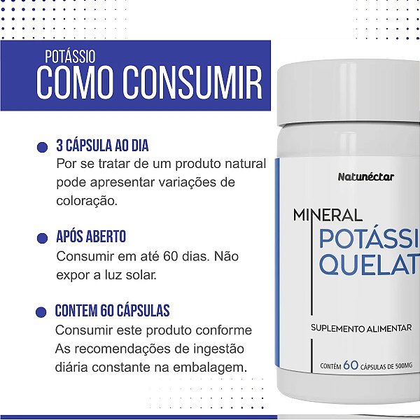 Suplemento Alimentar Potássio Quelato Natunéctar 60 Cápsulas