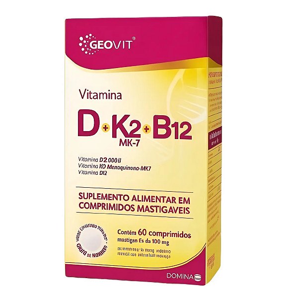 Suplemento Alimentar Vitamina D+k2 MK-7+B12 Sabor Morango Geovit 60 Comprimidos Mastigáveis