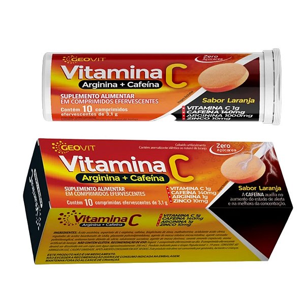 Suplemento Alimentar Vitamina C Sabor Laranja Geovit 10 Comprimidos Efervecentes