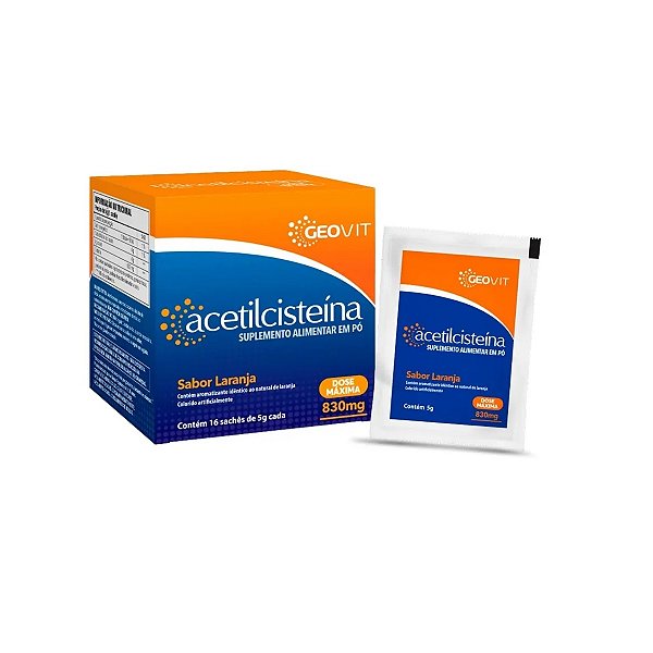 Suplemento Alimentar Acetilcisteína 830mg Sabor Laranja Geovit 16 Sachês