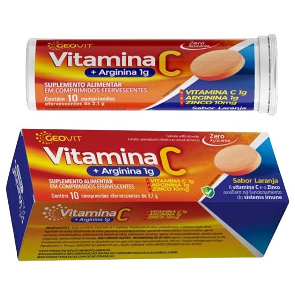 Suplemento Alimentar Vitamina C + Arginina 1g Geovit 10 Comprimidos Efervescentes