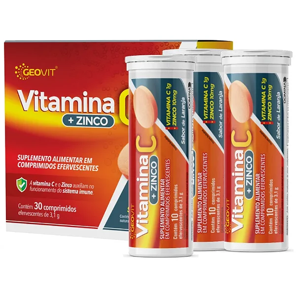 Suplemento Alimentar Vitamina C + Zinco Geovit 30 Comprimidos Efervescentes